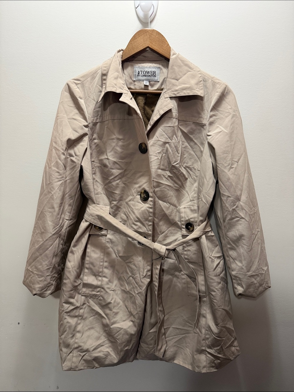 London Fog Beige Trench Coat with Waist Tie